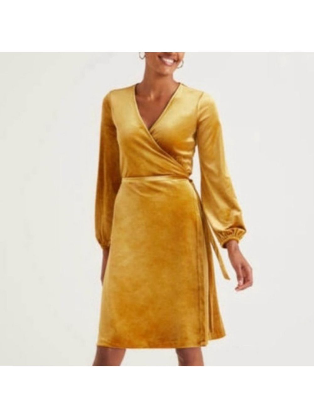 Boden Ellie Velvet V-Neck Wrap-Style Dress In Trumpet Party Event Gala Occasion